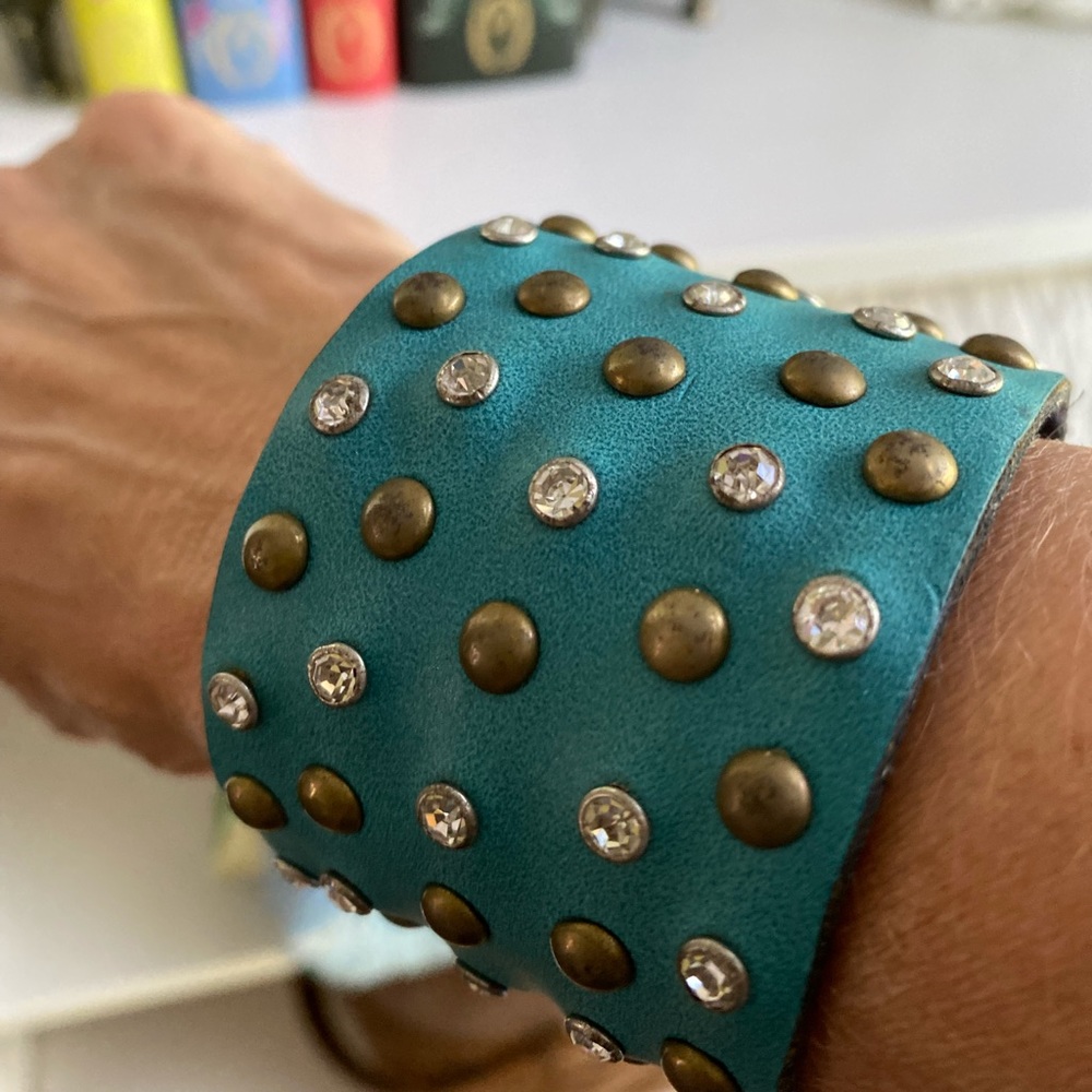 Leather Cuff with Rhinestones - Picture 2 of 5